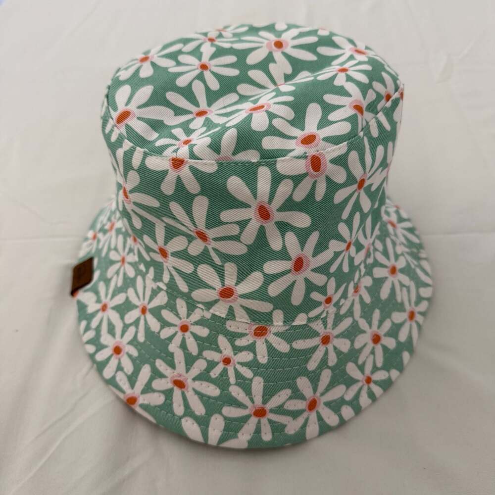 WinWin Reversible Daisy Print and Solid Grey Cotton Bucket Hat